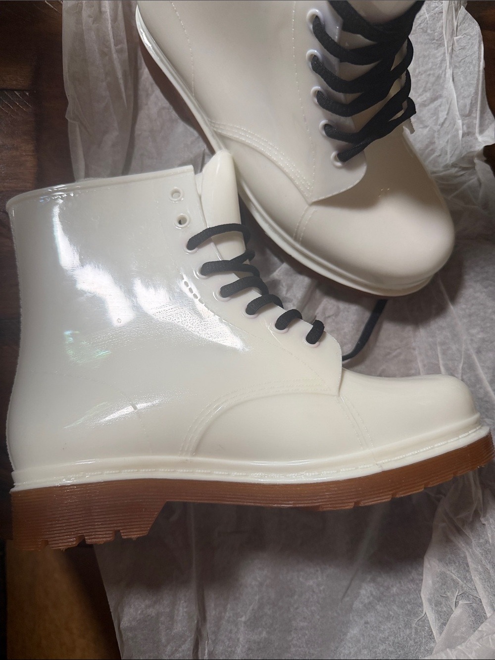 White Lace-Up Plastic Boots size 7 but fits as an 8!